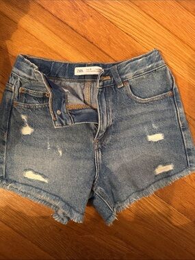 Zara Light Blue Distressed Denim Shorts kids